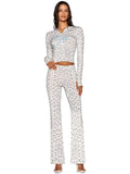 Women's Printed Hooded Top & Flared Pants Set