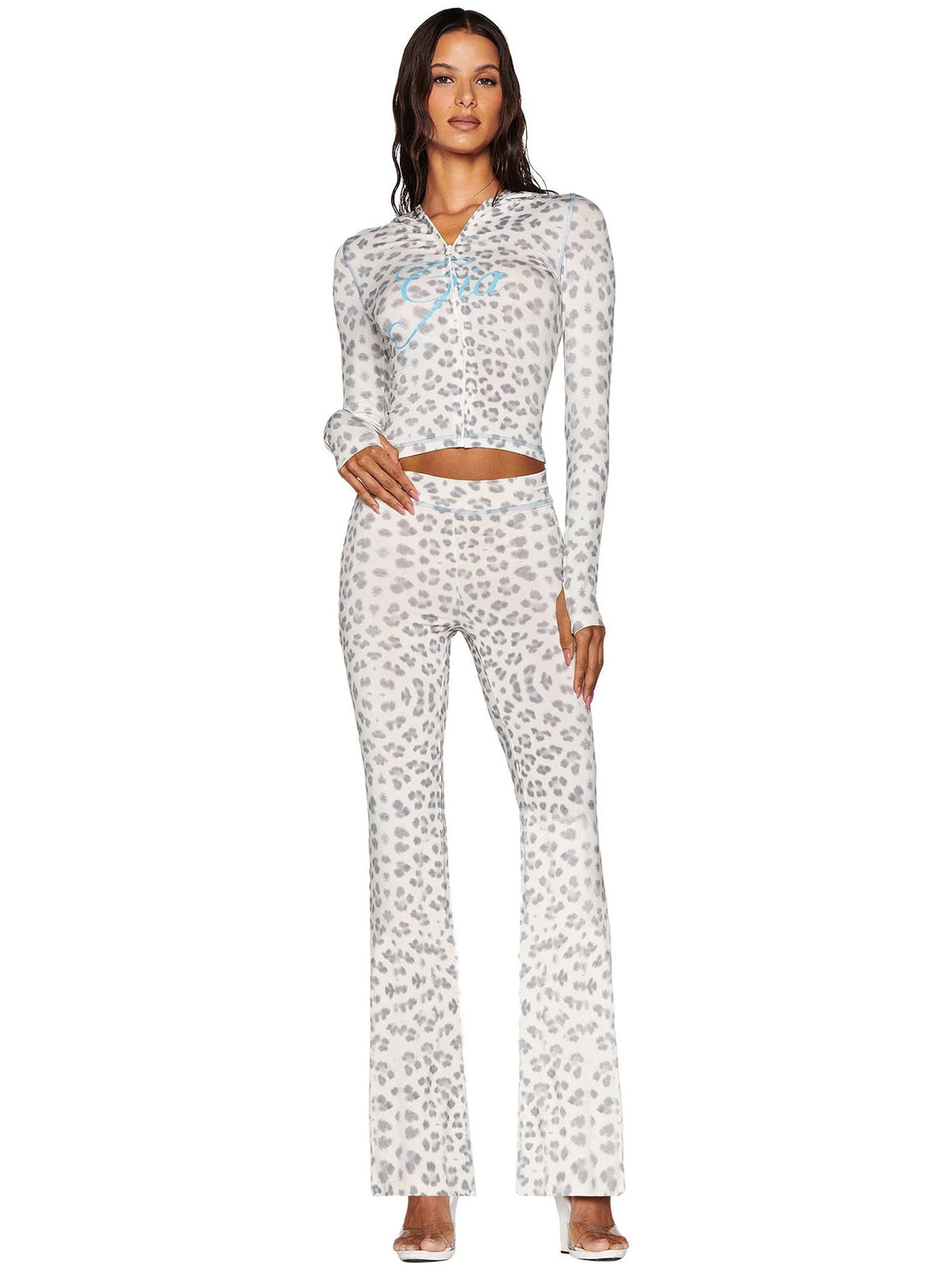 Women's Printed Hooded Top & Flared Pants Set