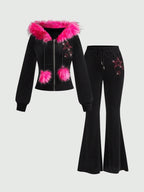 Women's Y2K Plush Hoodie or Flared Pants