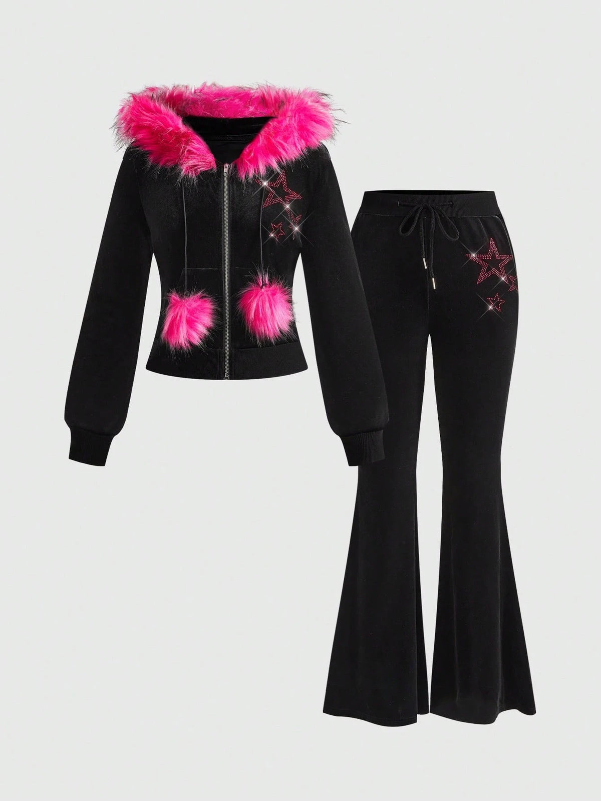 Women's Y2K Plush Hoodie or Flared Pants