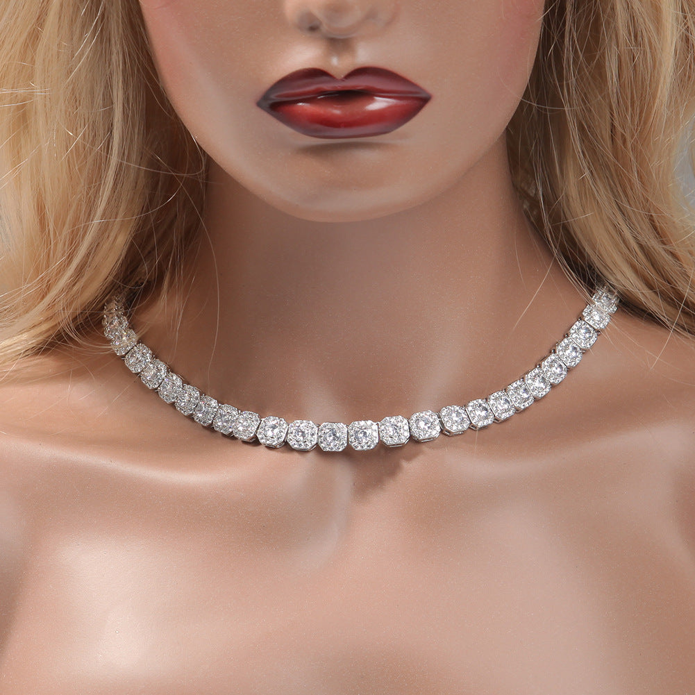 9mm Square Zircon Box Chain Necklace