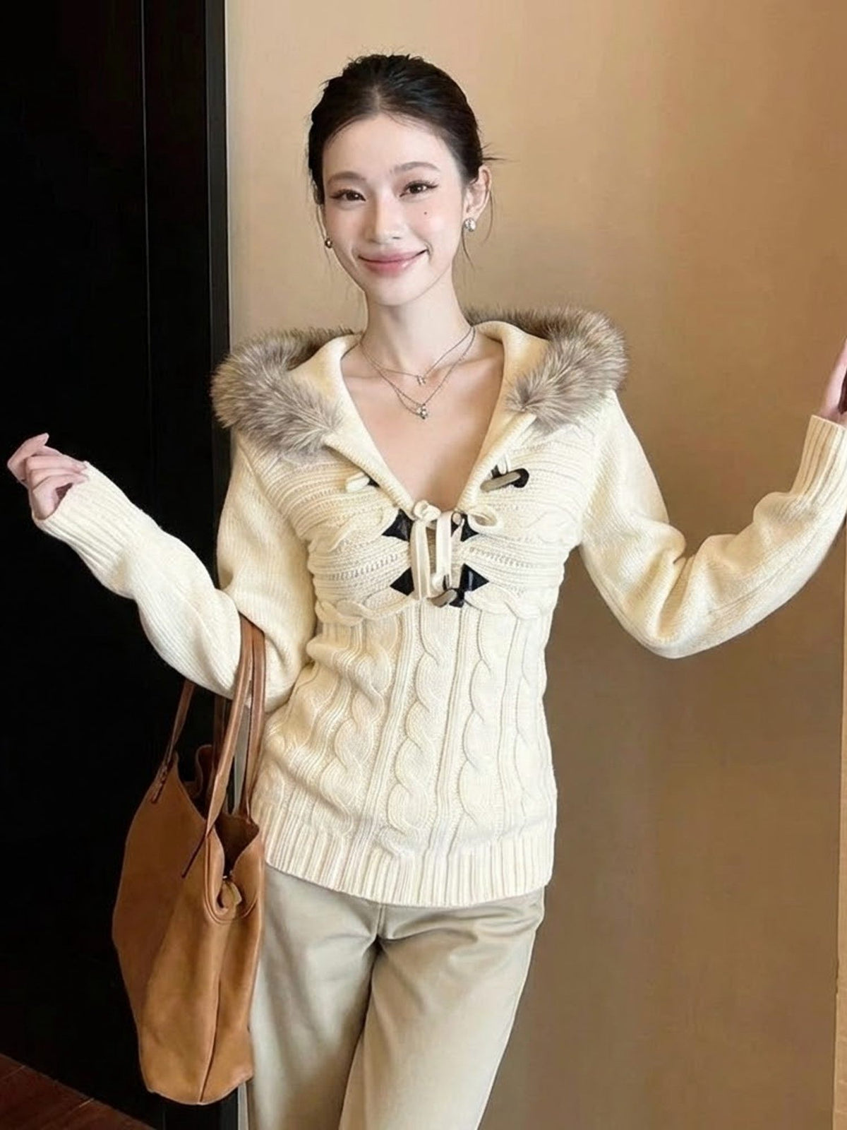 Women's Retro Hooded Knit Sweater