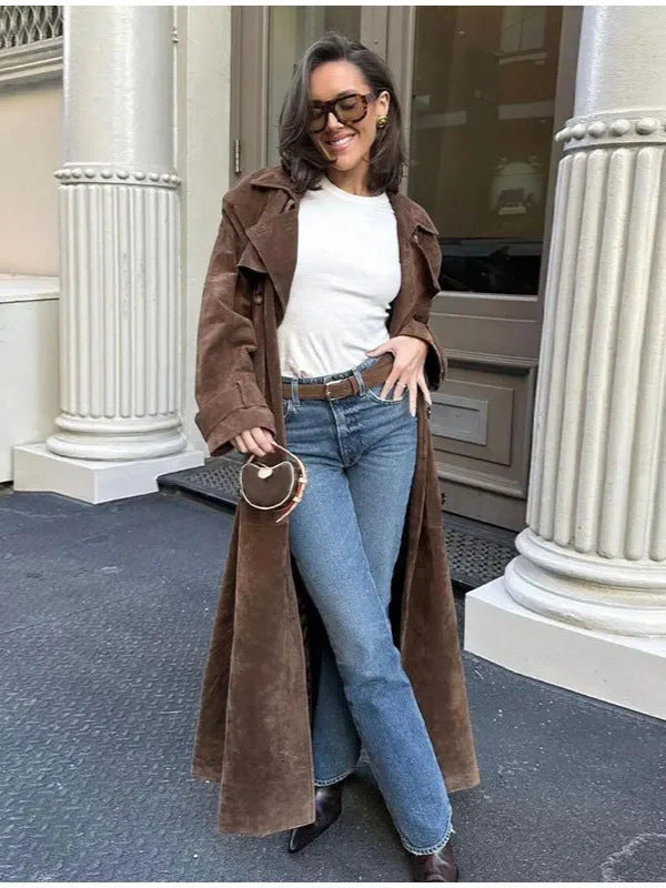 Women's Suede-Look Belted Trench Coat