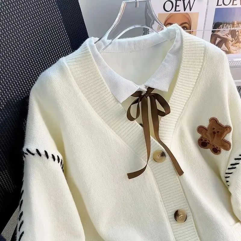 Women's V-Neck Knit Cardigan – Soft Loose-Fit Button-Front Layer