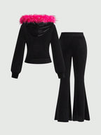 Women's Y2K Plush Hoodie or Flared Pants