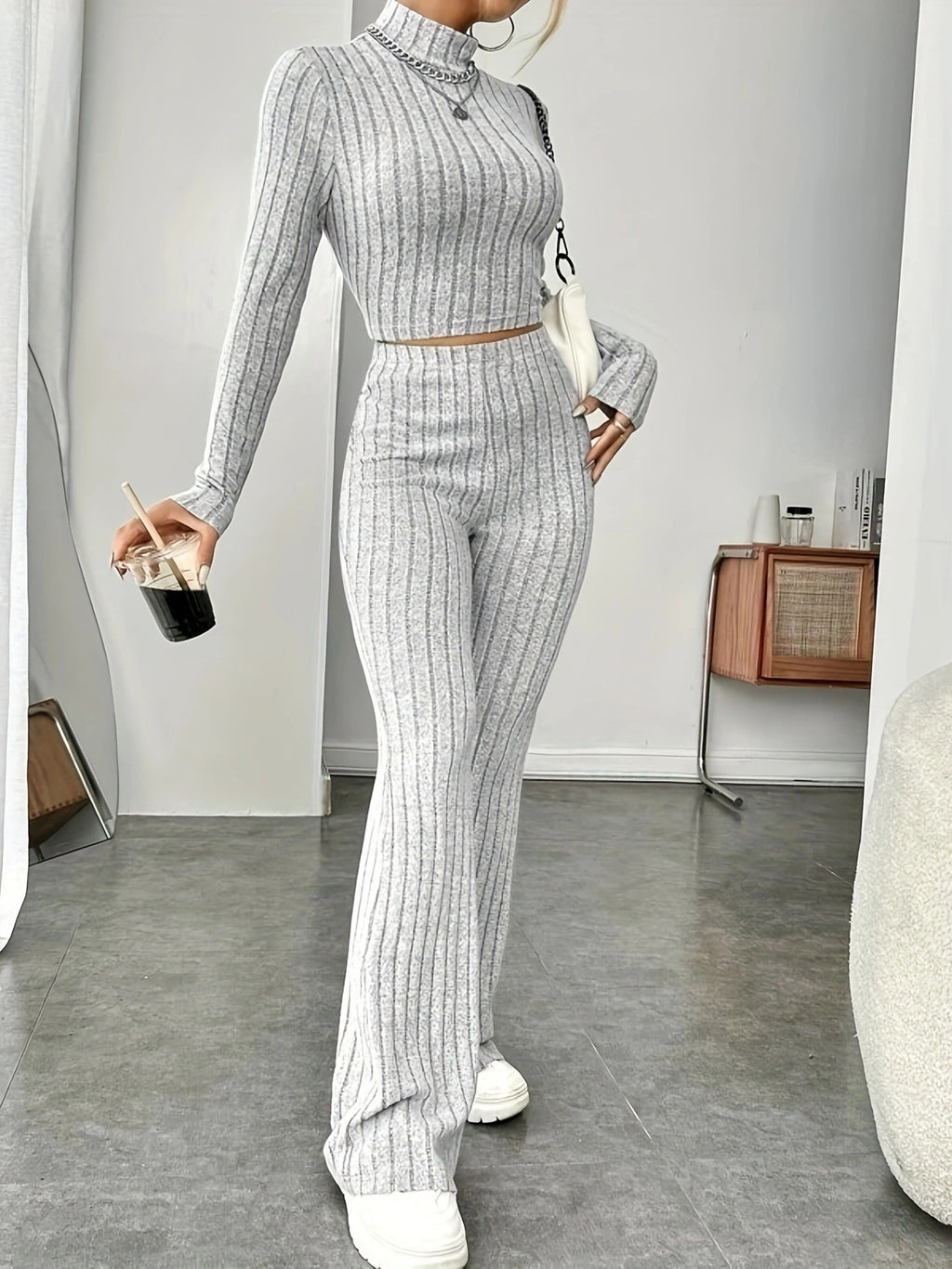 Women's Relaxed Knit Sweatshirt & Pants Set