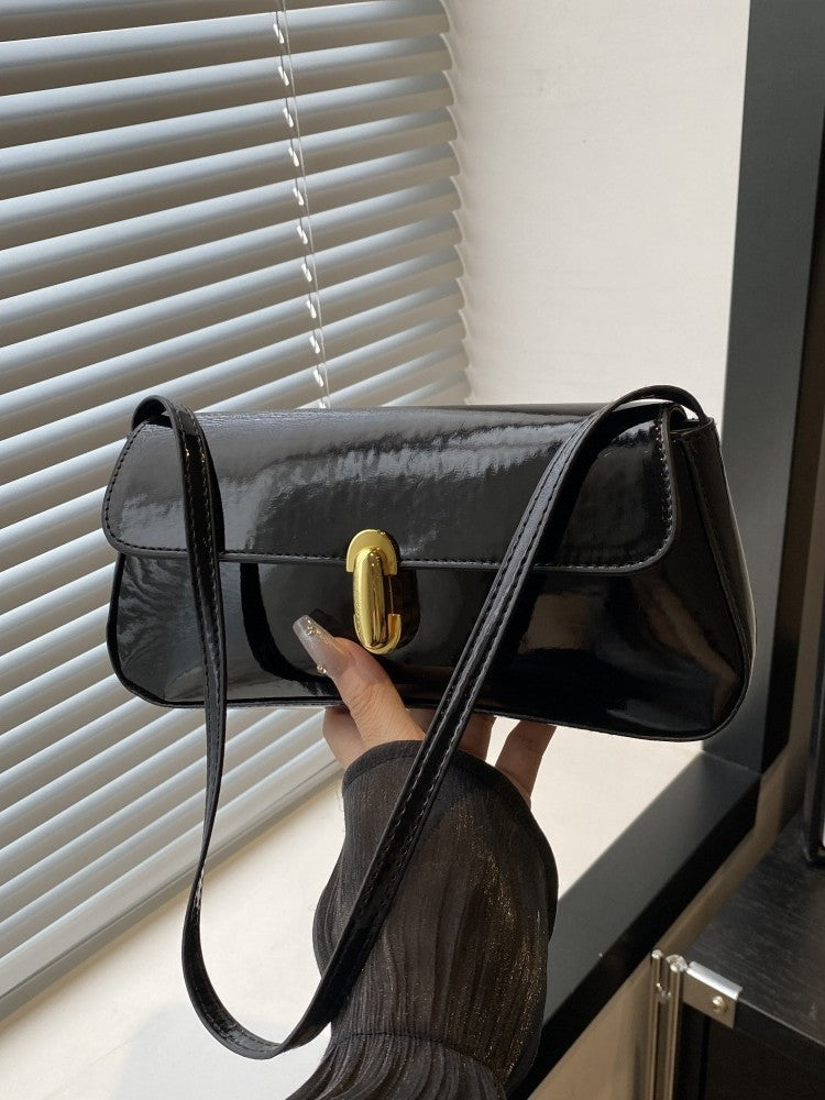 Glossy PU Leather Crossbody Bag with Metal Lock