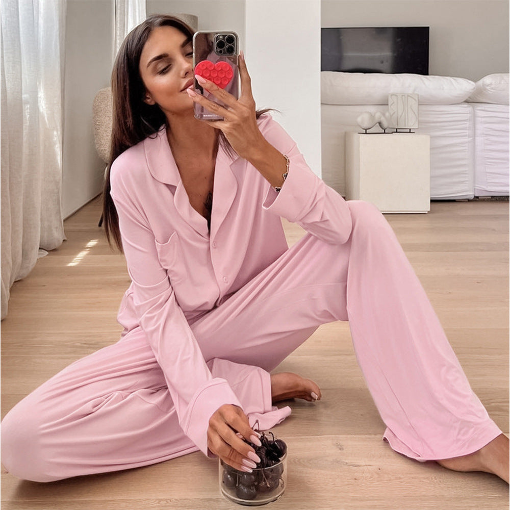 Women's Viscose-Blend Button-Up Pajama Set