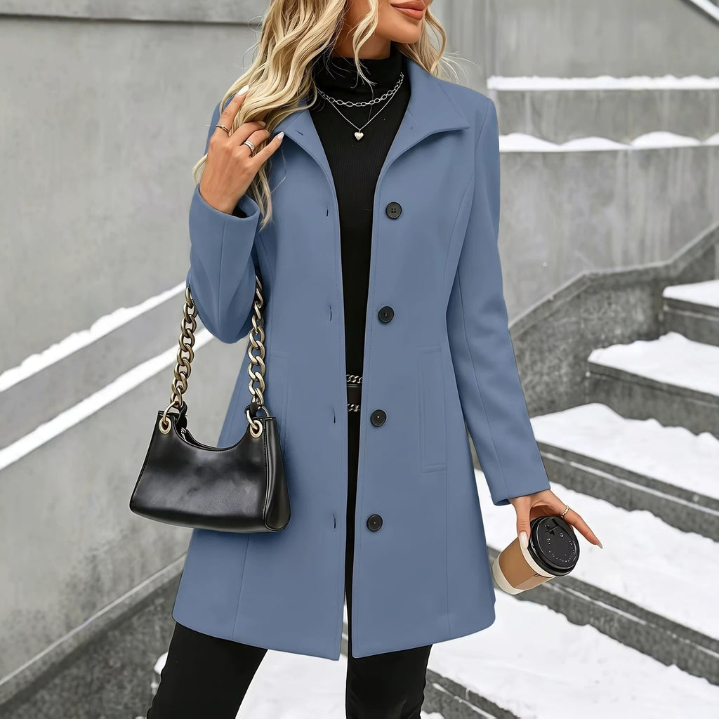 Women’s Mid-Length Wool Blend Coat – Slim Fit