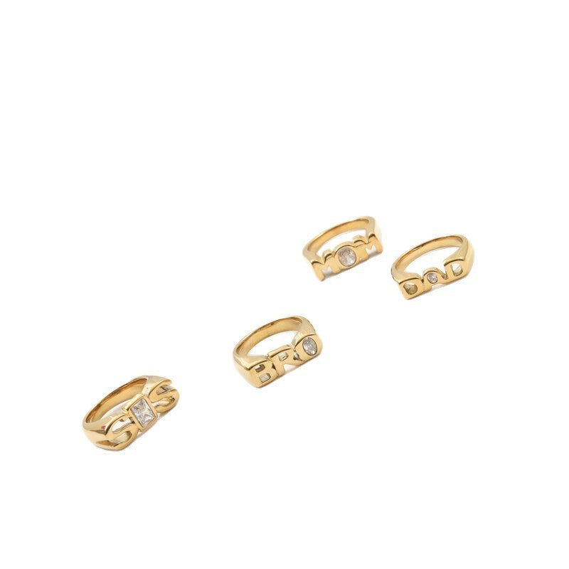 Titanium Steel Letter Engraved Electroplated Ring