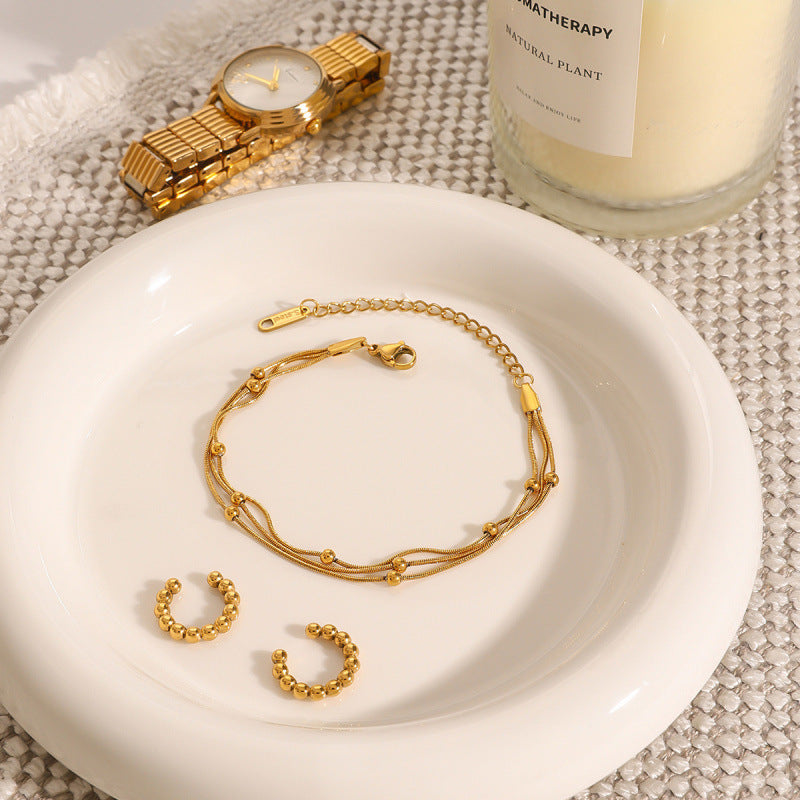 Stainless Steel Gold Multi-Layered Stacking Bracelet