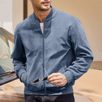 Men's Suede-Look Stand Collar Zip Jacket