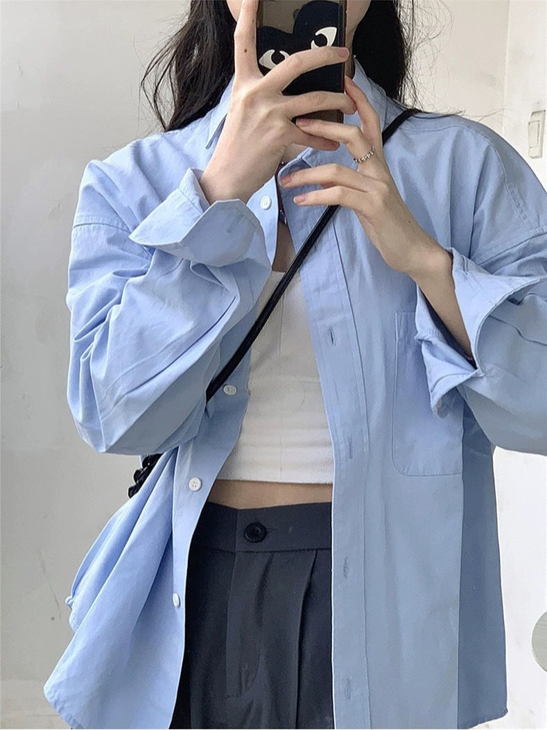 Women's Relaxed Polo-Collar Long-Sleeve Shirt