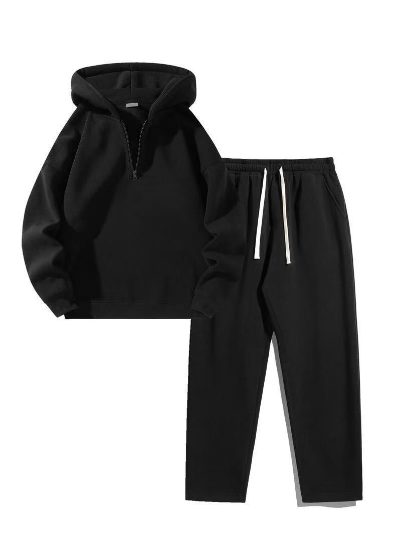 Women's Half-Zip Hoodie & Wide-Leg Pants Set