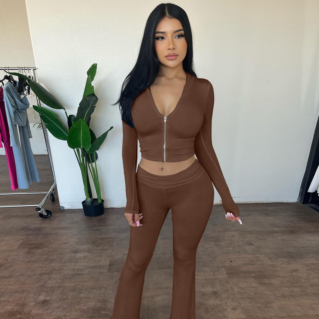 Women's Zip-Up Hoodie & Flared Pants Set