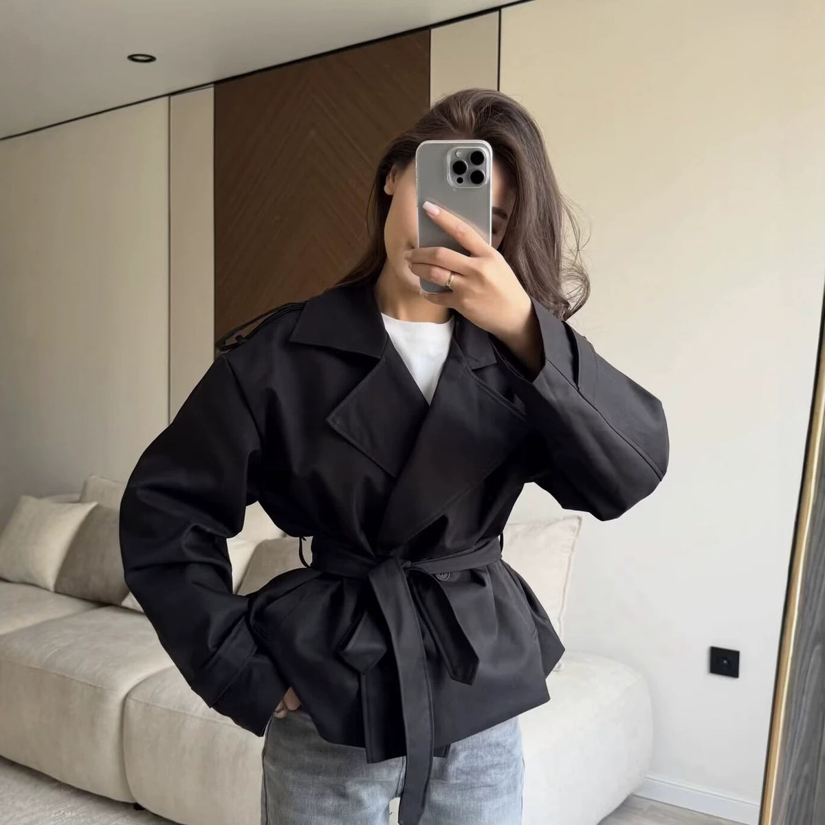 Women's Short Trench Coat – Belted Lapel Coat in 8 Colours | Casual & Semi-Formal