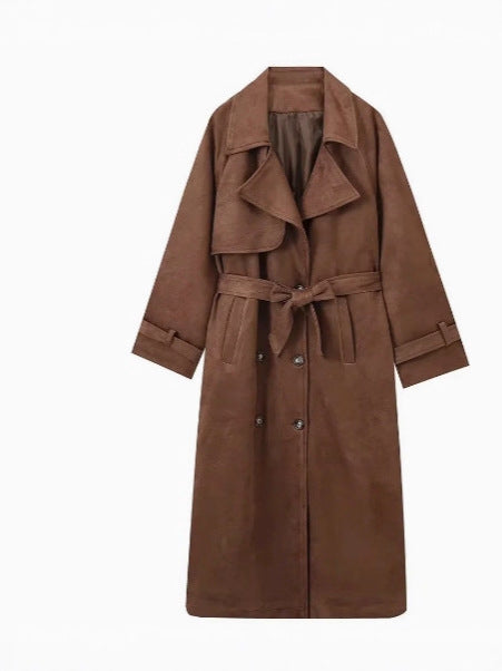Women's Suede-Look Belted Trench Coat