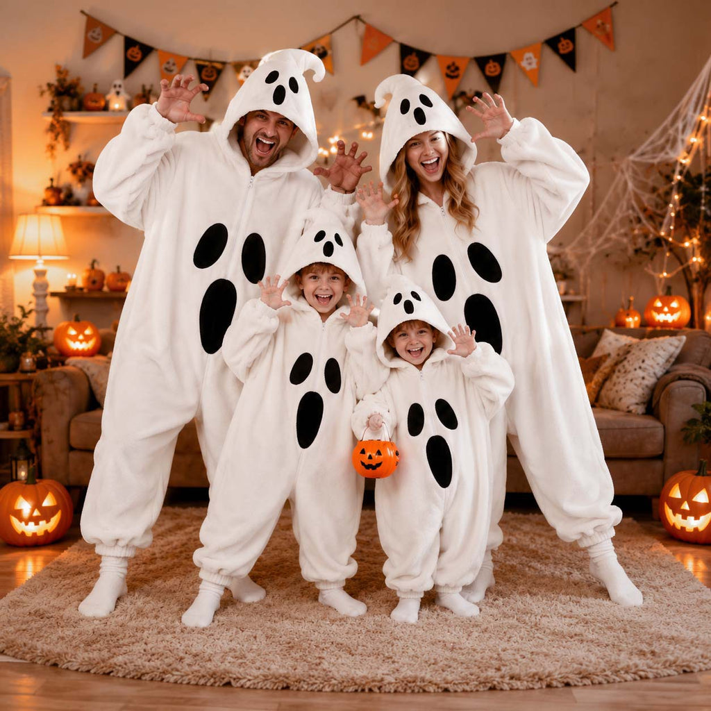 Halloween Ghost Plush Pajamas – Family Matching Set for Kids & Adults