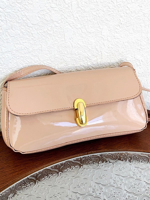 Glossy PU Leather Crossbody Bag with Metal Lock