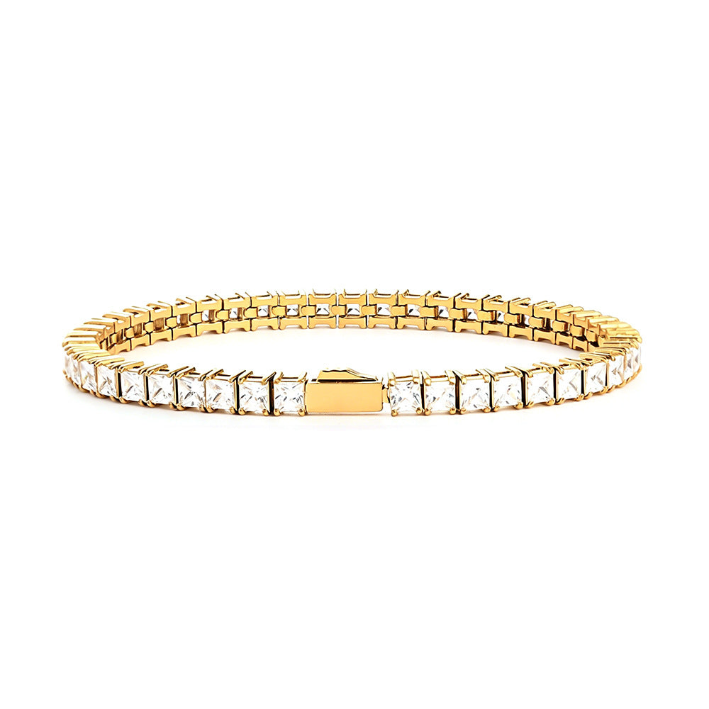 Square-Cut White Zircon Tennis Bracelet