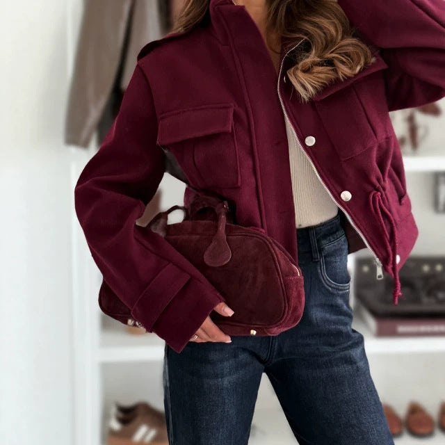Women’s Drawstring Waist Zip Cardigan Jacket