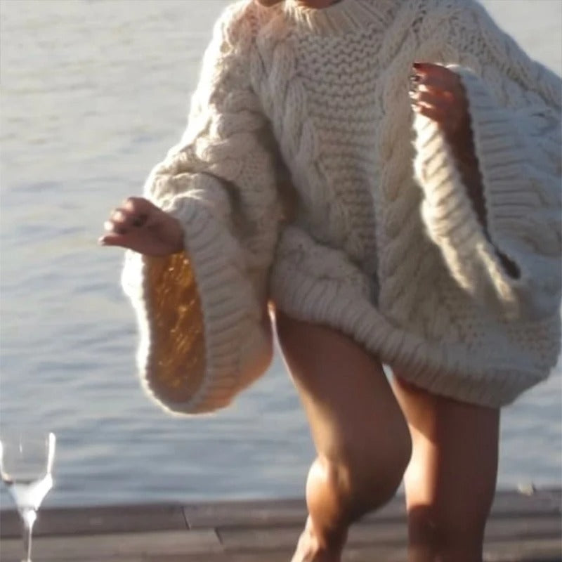 Women's Cable-Knit Sweater with Flared Sleeves