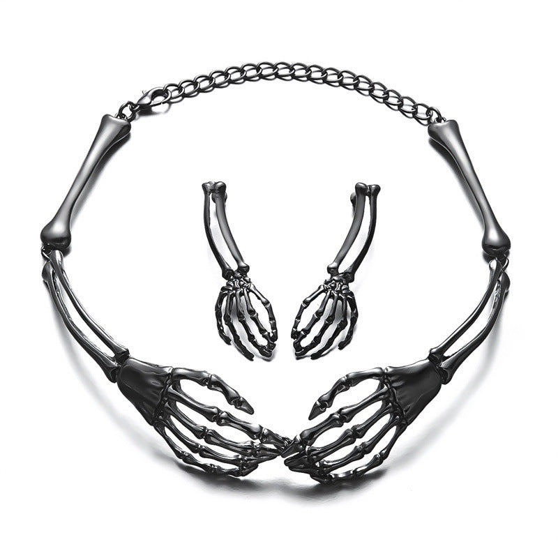 Halloween Bone Hand Necklace and Earrings Set