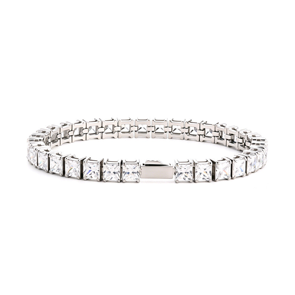 Square-Cut White Zircon Tennis Bracelet