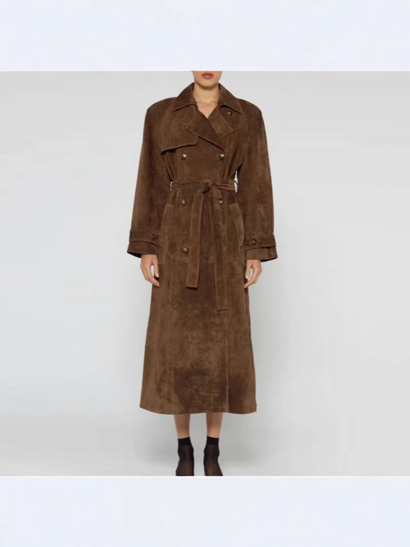 Women's Suede-Look Belted Trench Coat