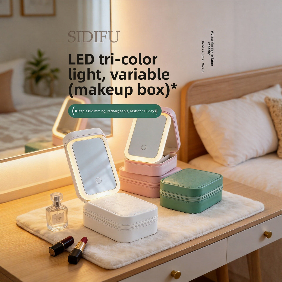 LED Lighted Makeup Bag with Mirror – Portable Vanity Case for Travel | Pink, Green & White