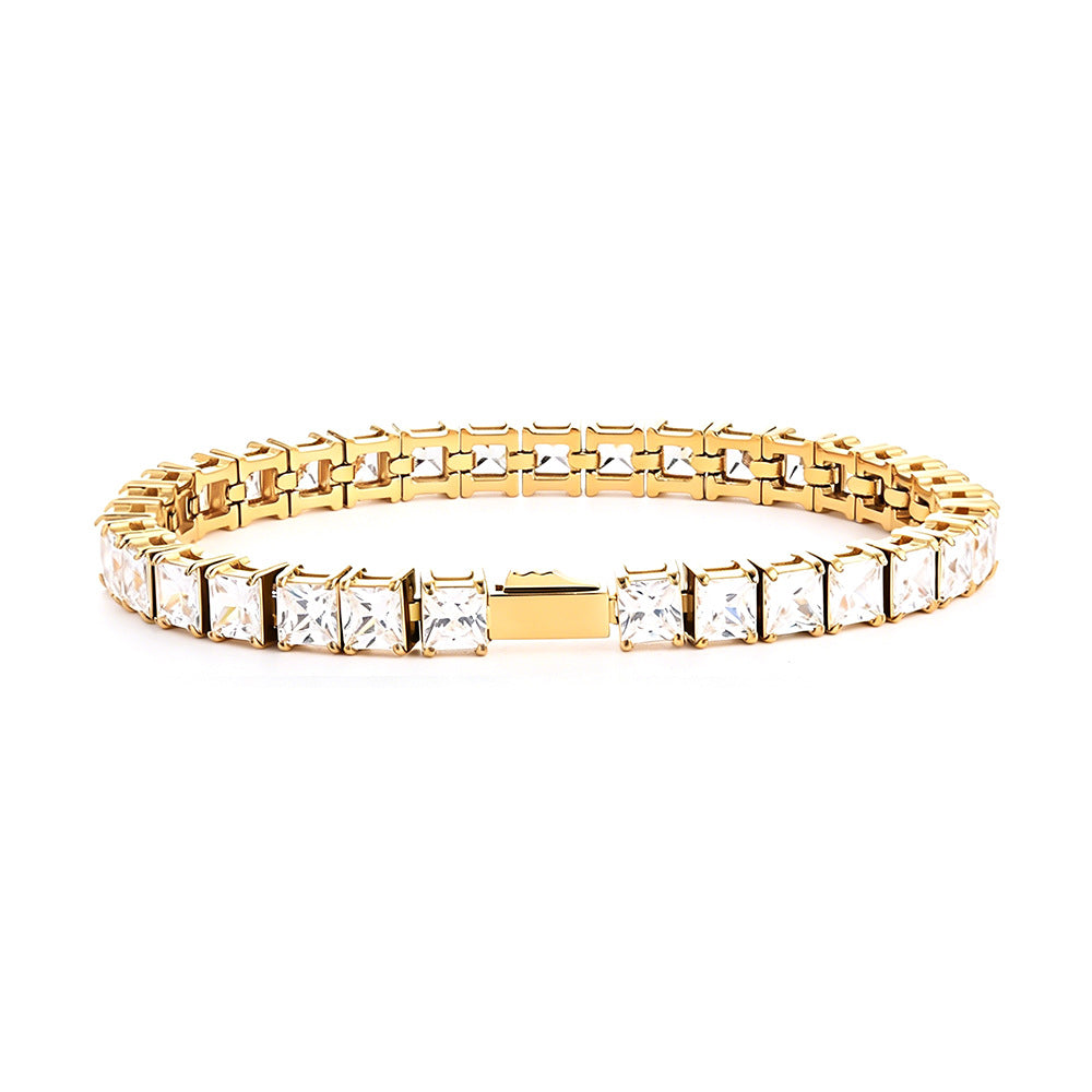 Square-Cut White Zircon Tennis Bracelet