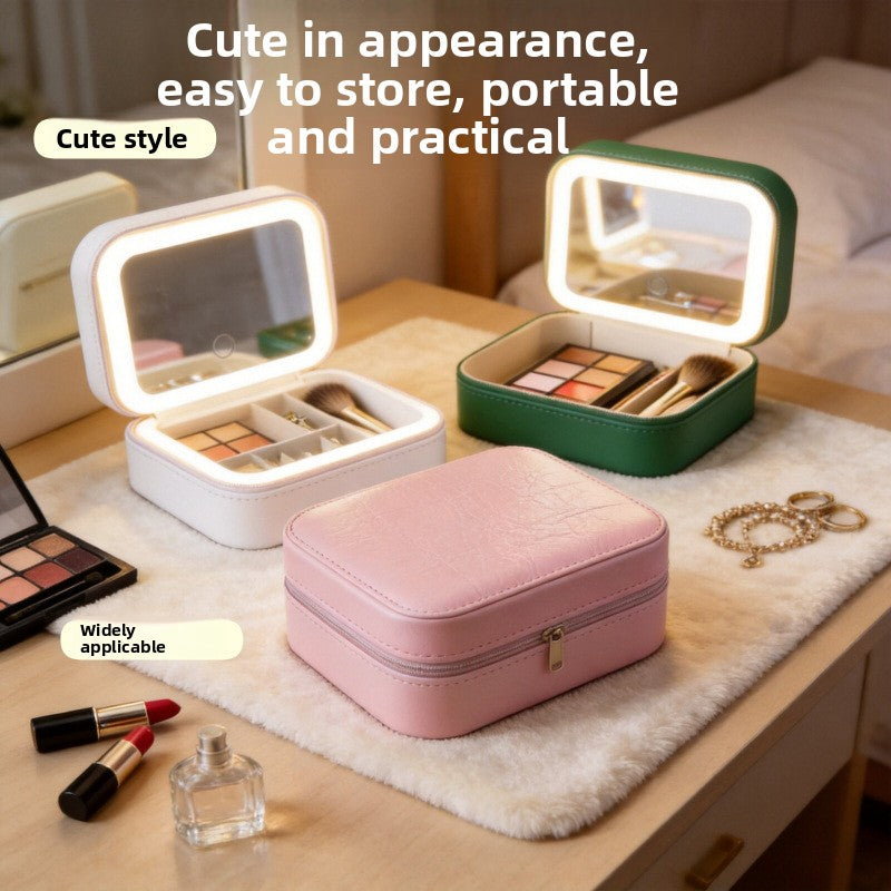 LED Lighted Makeup Bag with Mirror – Portable Vanity Case for Travel | Pink, Green & White
