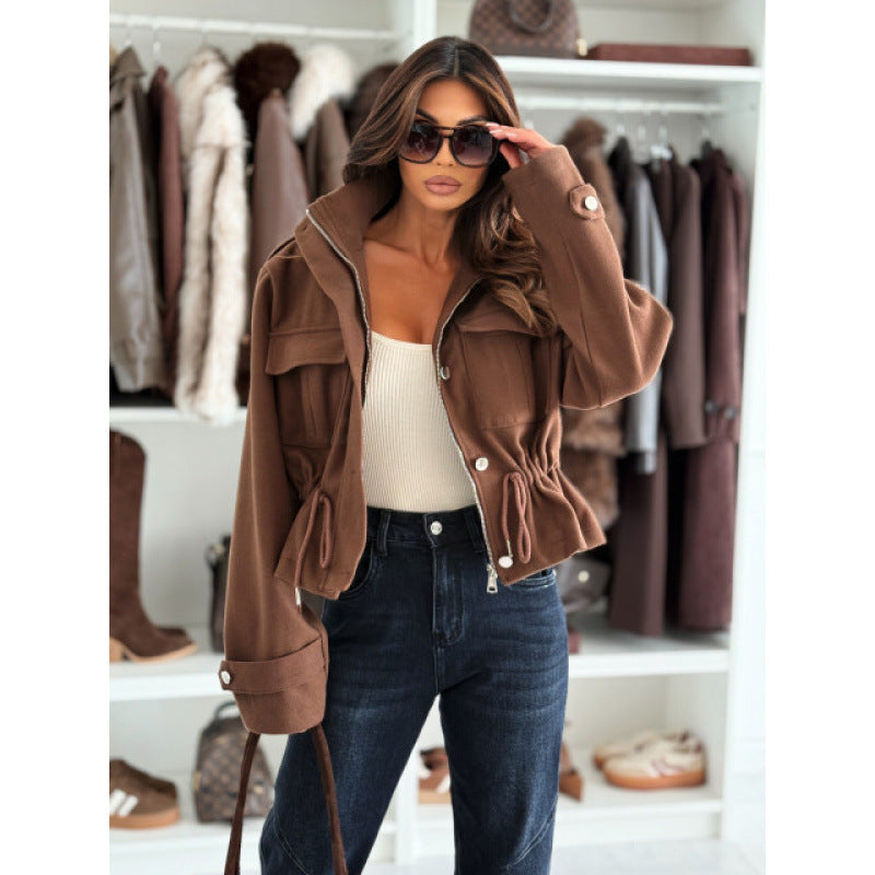 Women’s Drawstring Waist Zip Cardigan Jacket