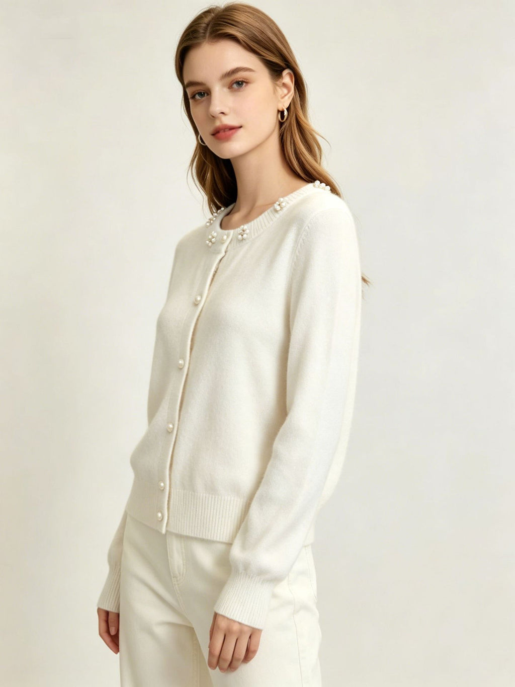 Women's Beaded Knit Cardigan – Loose Sweater Coat with Button Front