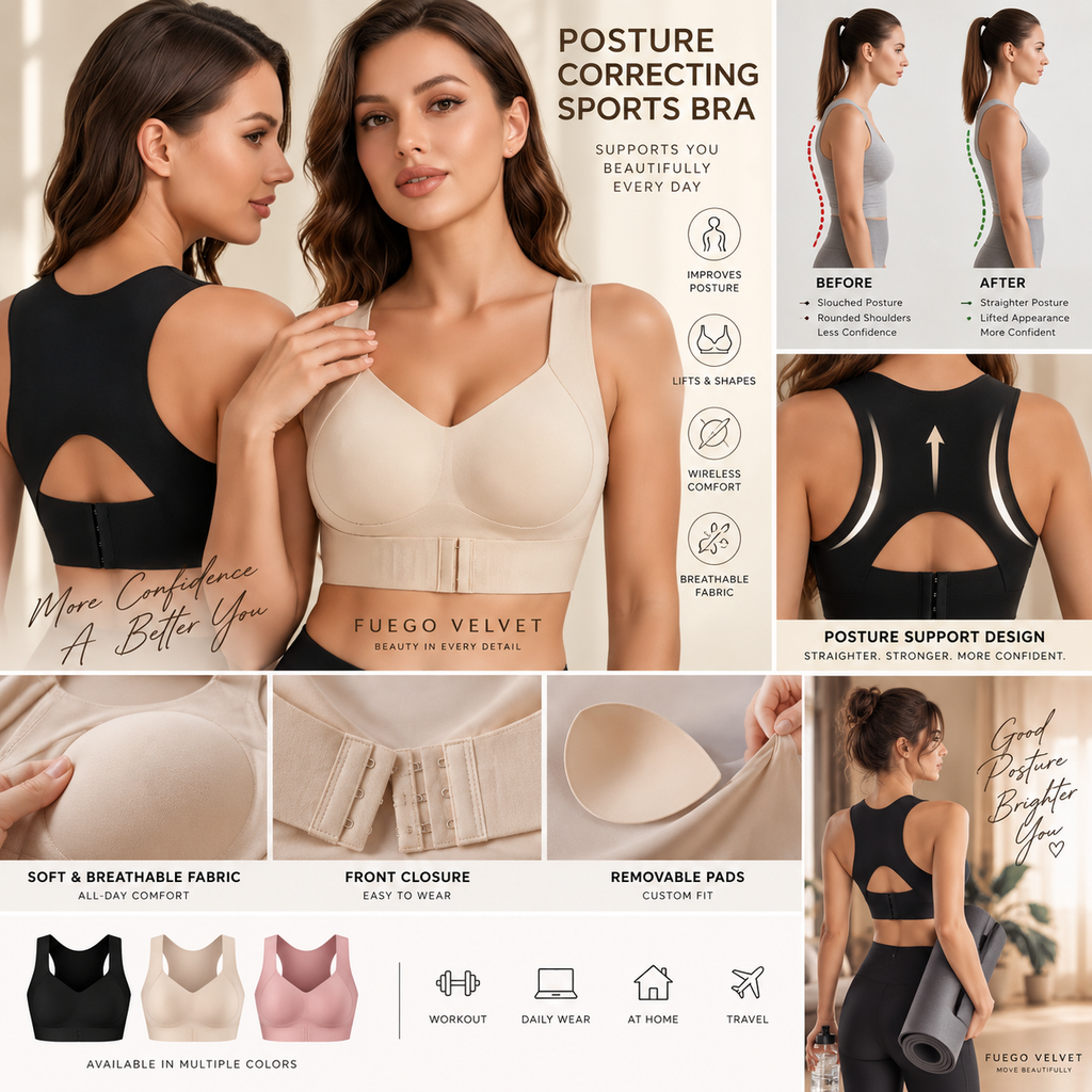 Women's Posture Support Sports Bra – Seamless Full Coverage, Back Comfort & Lift | S–4XL