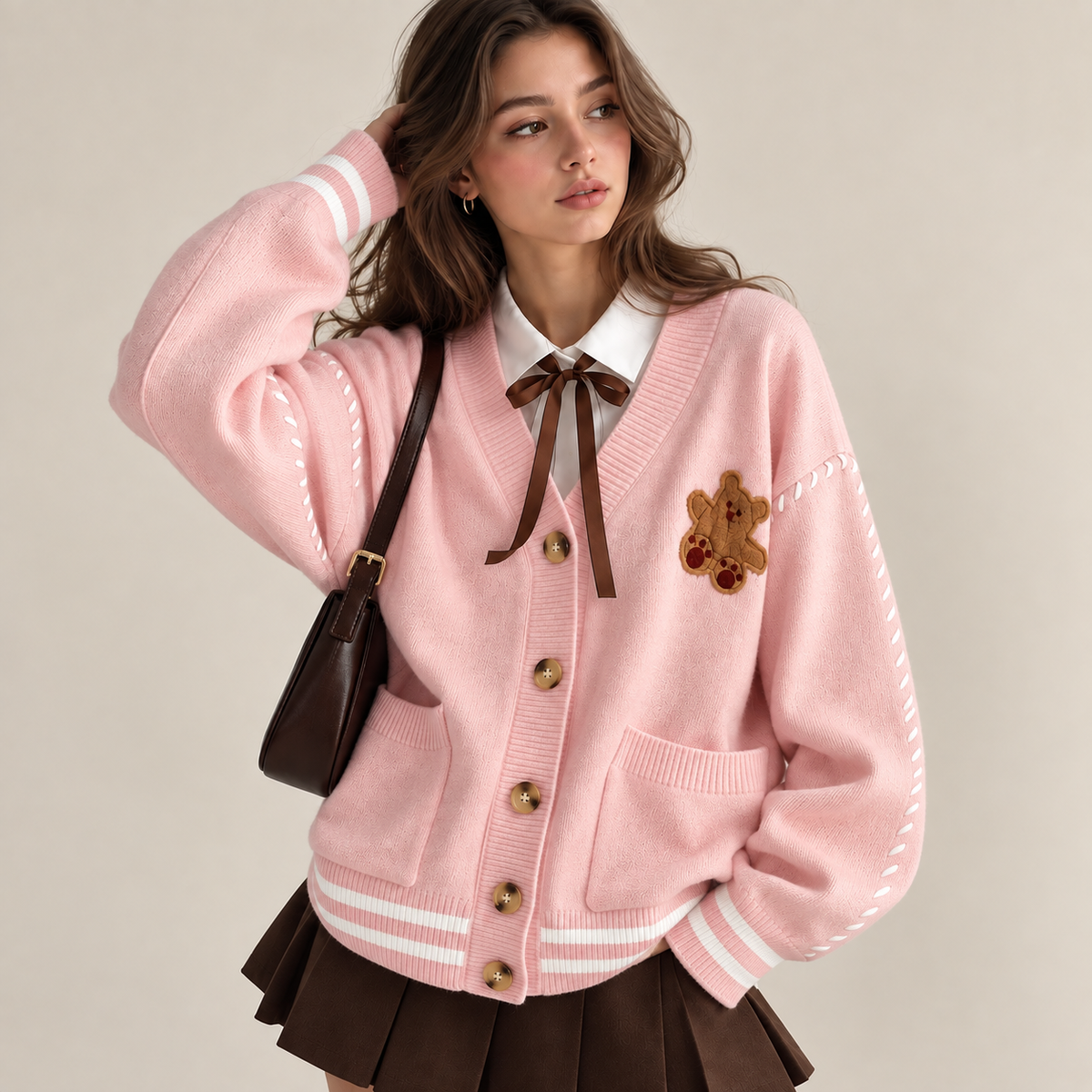 Women's V-Neck Knit Cardigan – Soft Loose-Fit Button-Front Layer