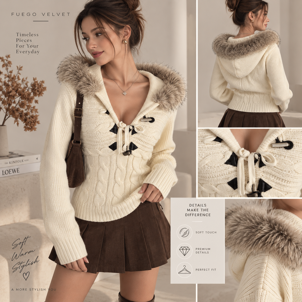 Women's Retro Hooded Knit Sweater