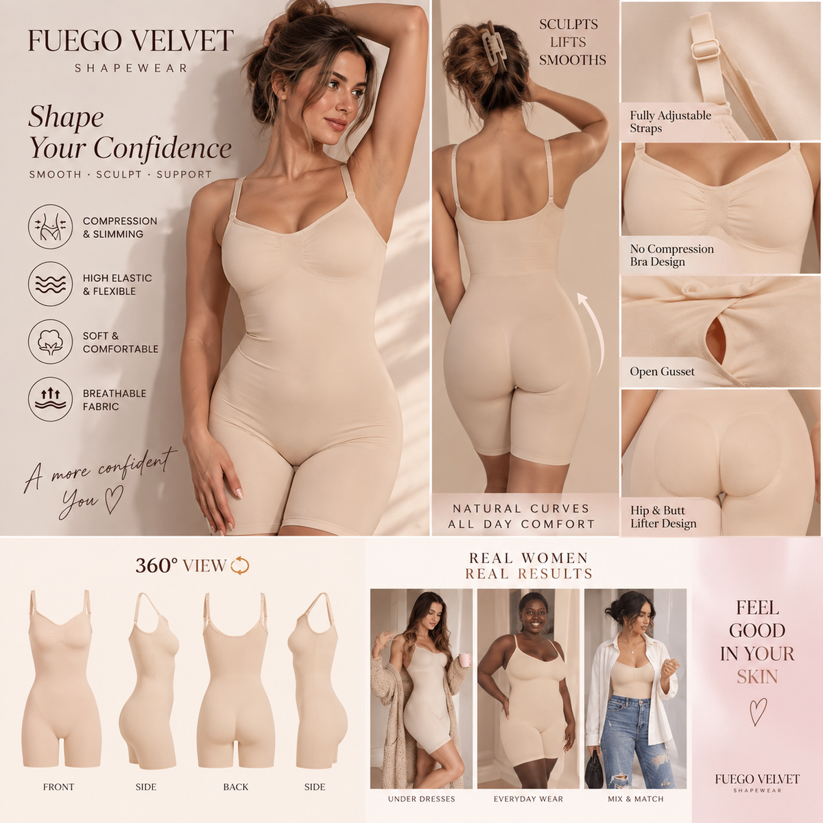 Seamless Tummy Control Shapewear Bodysuit
