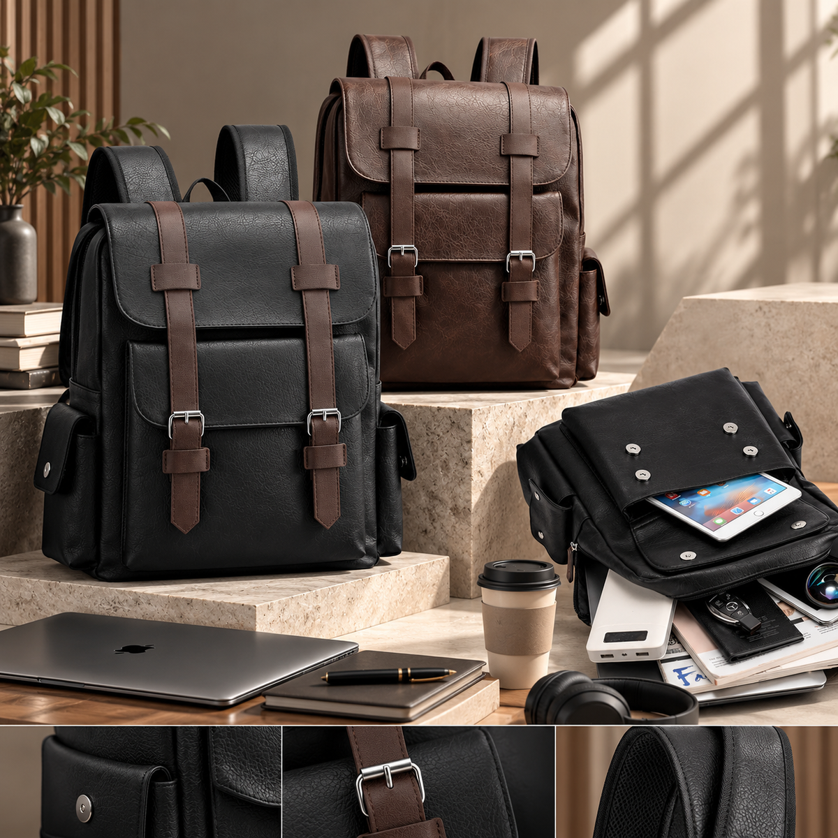 Soft PU Leather Laptop Backpack