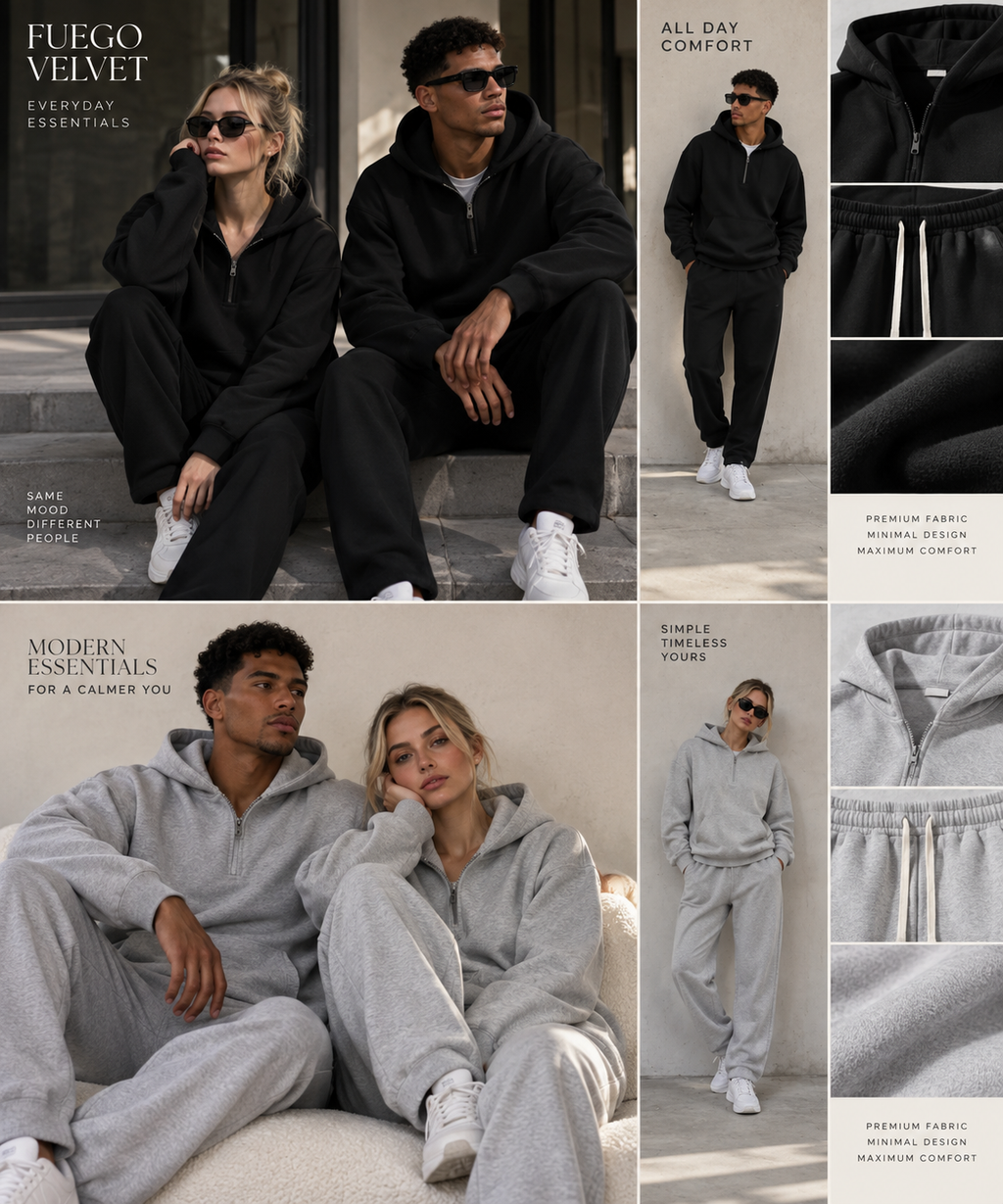 Women's Half-Zip Hoodie & Wide-Leg Pants Set