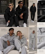 Women's Half-Zip Hoodie & Wide-Leg Pants Set