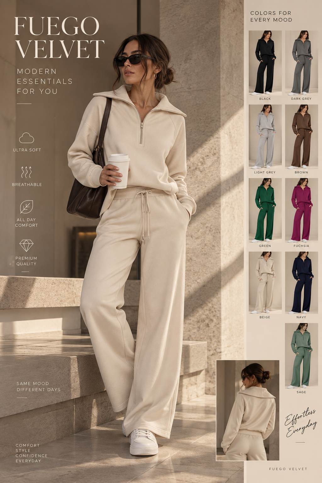 Women's Zip Sweatshirt & Wide-Leg Pants Set