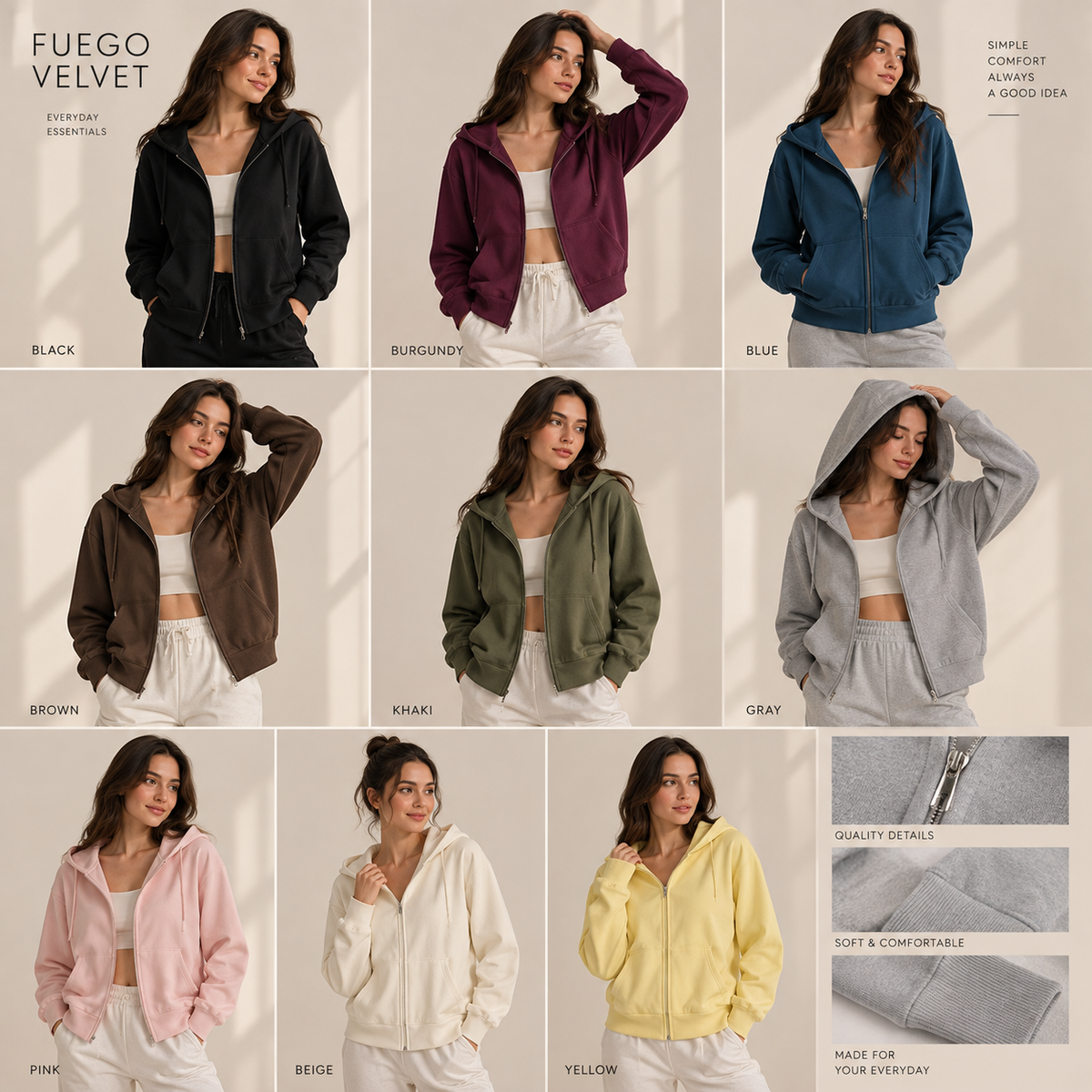 Women's Cropped Zip Hoodie & Set Options