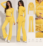 Women's Printed Hooded Top & Flared Pants Set