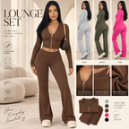 Women's Zip-Up Hoodie & Flared Pants Set