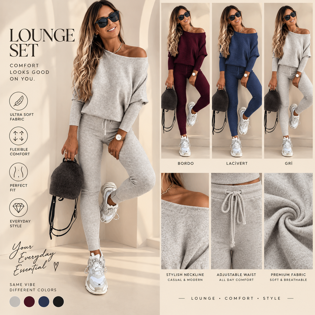 Women's One-Shoulder Lace-Up Tracksuit Set