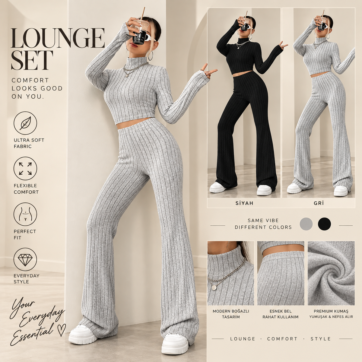Women's Relaxed Knit Sweatshirt & Pants Set