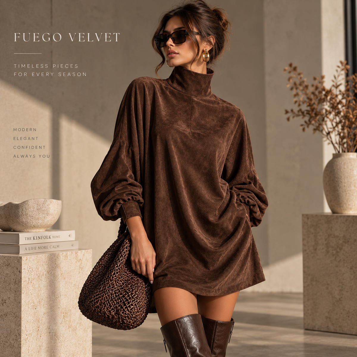 Faux Suede Retro Lapel Mini Dress | Women's Long Sleeve A-Line