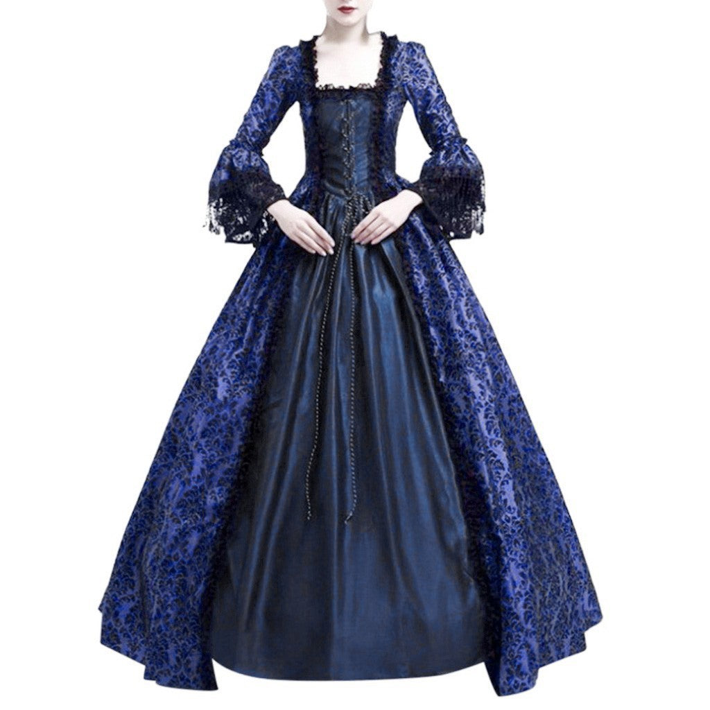 Retro Medieval Lace Bell-Sleeve Dress | Halloween & Stage Performance Gown
