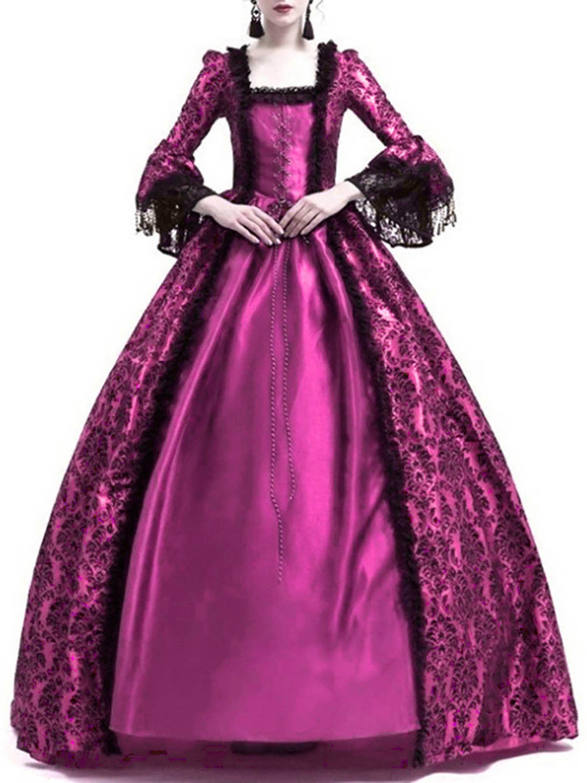 Retro Medieval Lace Bell-Sleeve Dress | Halloween & Stage Performance Gown